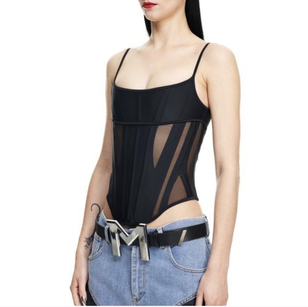 NWT Mugler x HM Mesh-paneled Corset Top black, sz XS Limited Edition H&M - Picture 6 of 7
